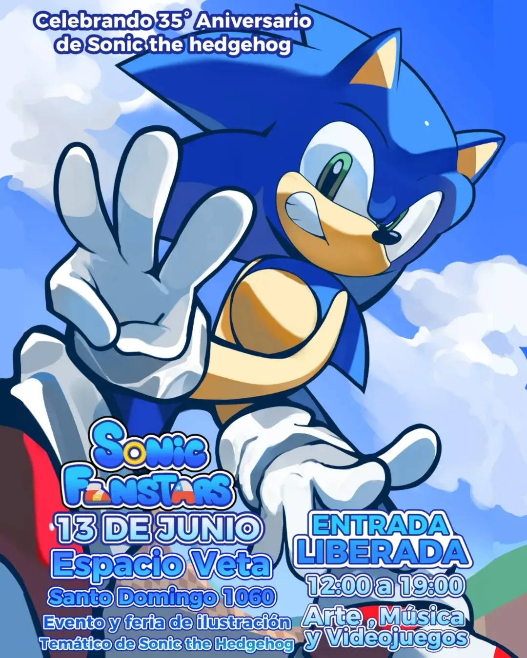 Flyer del evento Sonic Fanstars de Aniversio, feria de ilustración por el aniversario de Sonic